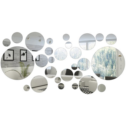 32 Pieces Removable Acrylic Mirror Setting Wall Sticker Decal for Home Living Room Bedroom Decor (Round Circle, 32 Pieces)