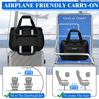 MIAOJIE Underseat Carry On luggage Bag Airplanes Personal Item Bags Weekender Overnight Travel Tote Bag Shoulder Small Softside Carry on Luggage Travel Duffel Bags For Men Women -16 IN Black