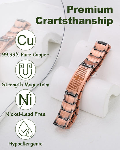 MagEnergy Copper Bracelet for Men, Pulsera de Cobre para Hombres, 99.99% Cross Copper Magnetic Bracelet with Strength 3500 Gauss Magnets, Jewelry Gift for Him