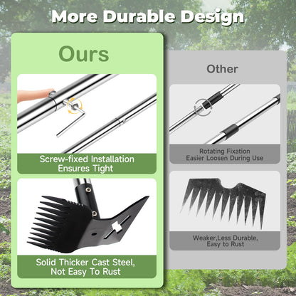 LAWFYMORI Weed Puller Tool with Long Handle 2.0, Upgraded Weeding Remover Tool, 56" Heavy Duty 10 Teeth Weed Rake & Garden Hoe 2 in 1 Manual Hand Gardening Weeder Tools for Garden, Yard, Patio, Lawn