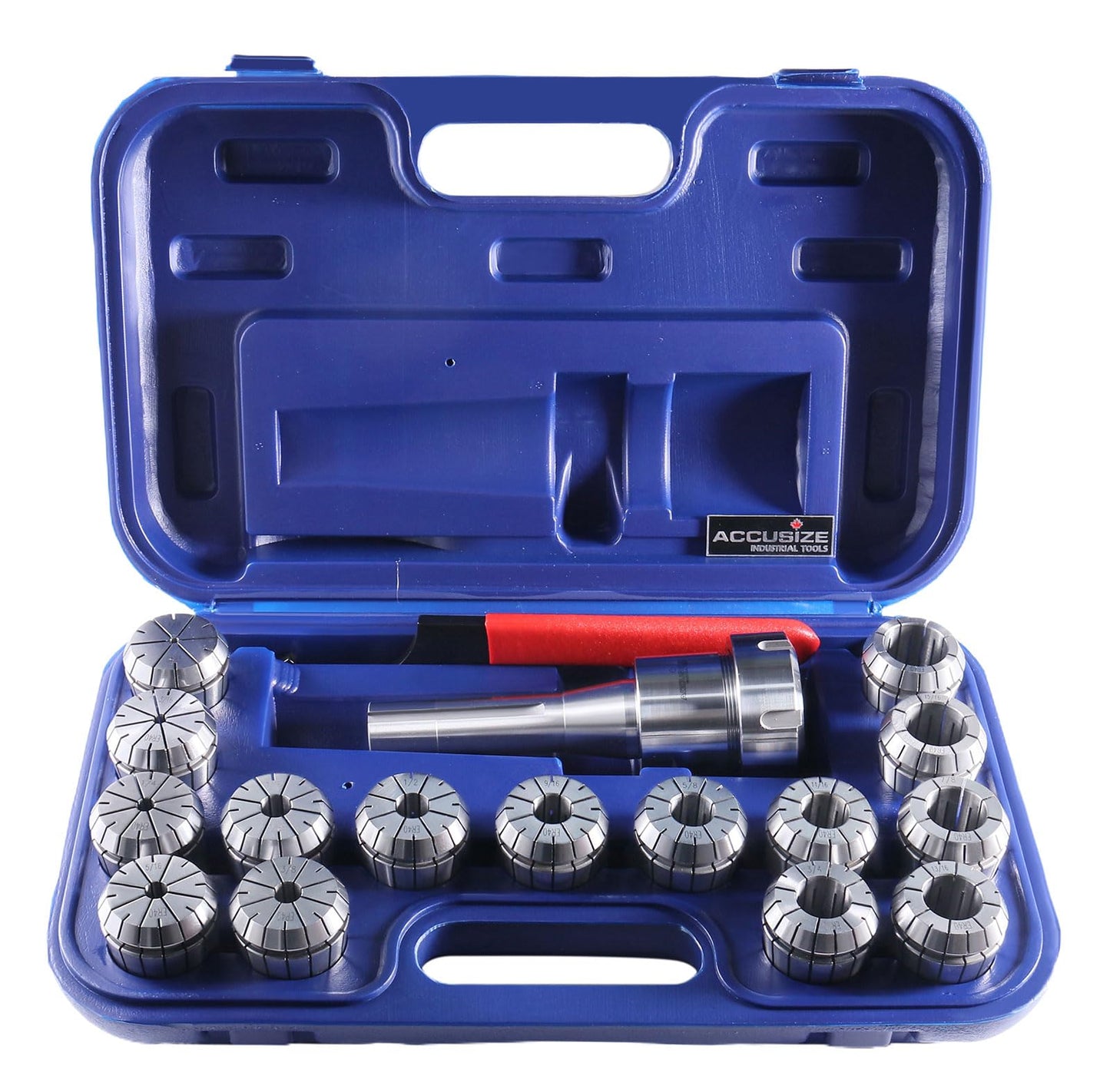 Accusize Industrial Tools - 15 Pc ER40 Precision Collet Set with R8 Bridgeport Shank Holder & Wrench, High Accuracy Tooling for Milling & Drilling, in Fitted Box, 0223-0984