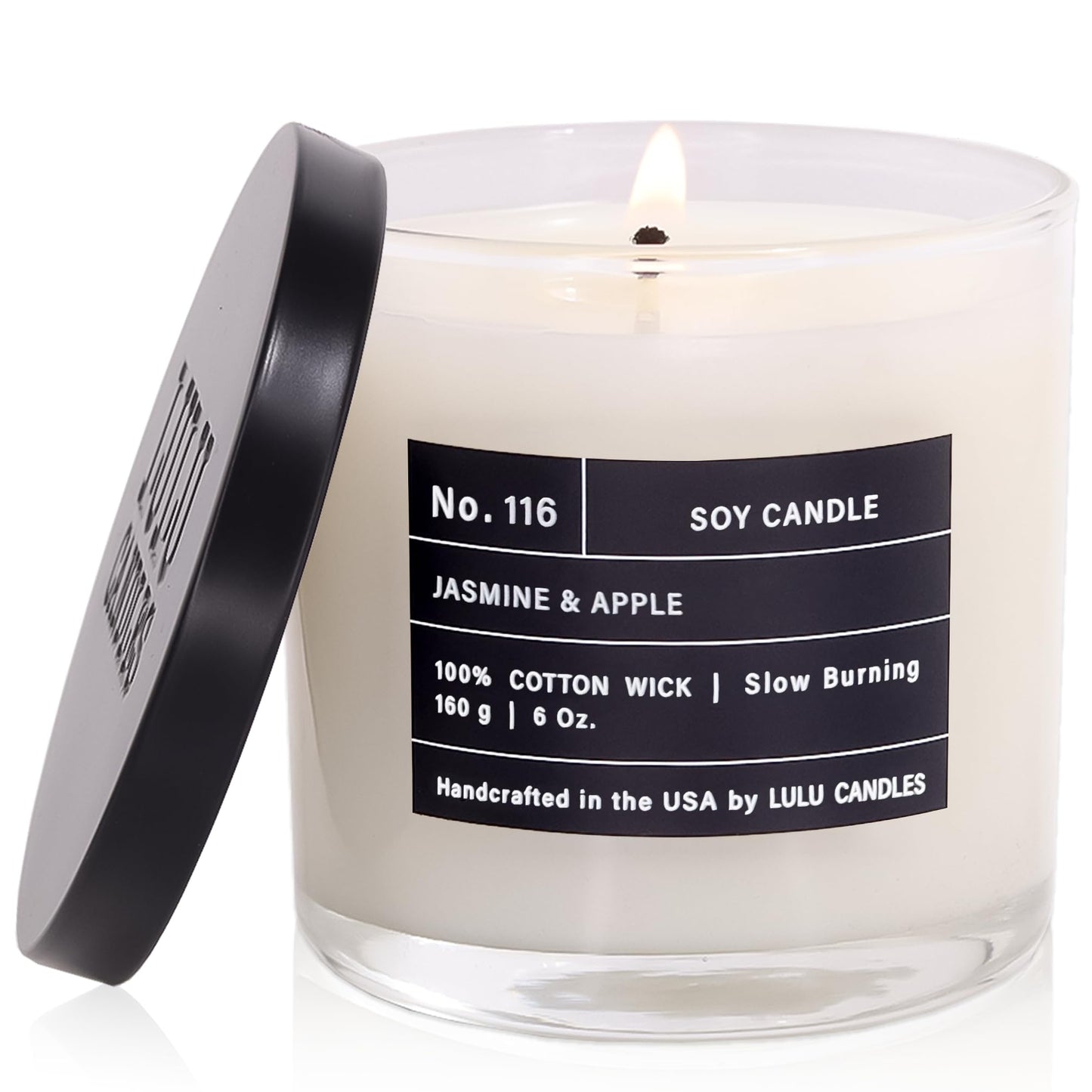 Lulu Candles | Jasmine & Apple | Smells Fresh & Fruity | Luxury Scented Soy Jar Candle | Hand Poured in The USA | Highly Scented Long Lasting (6 Oz.)