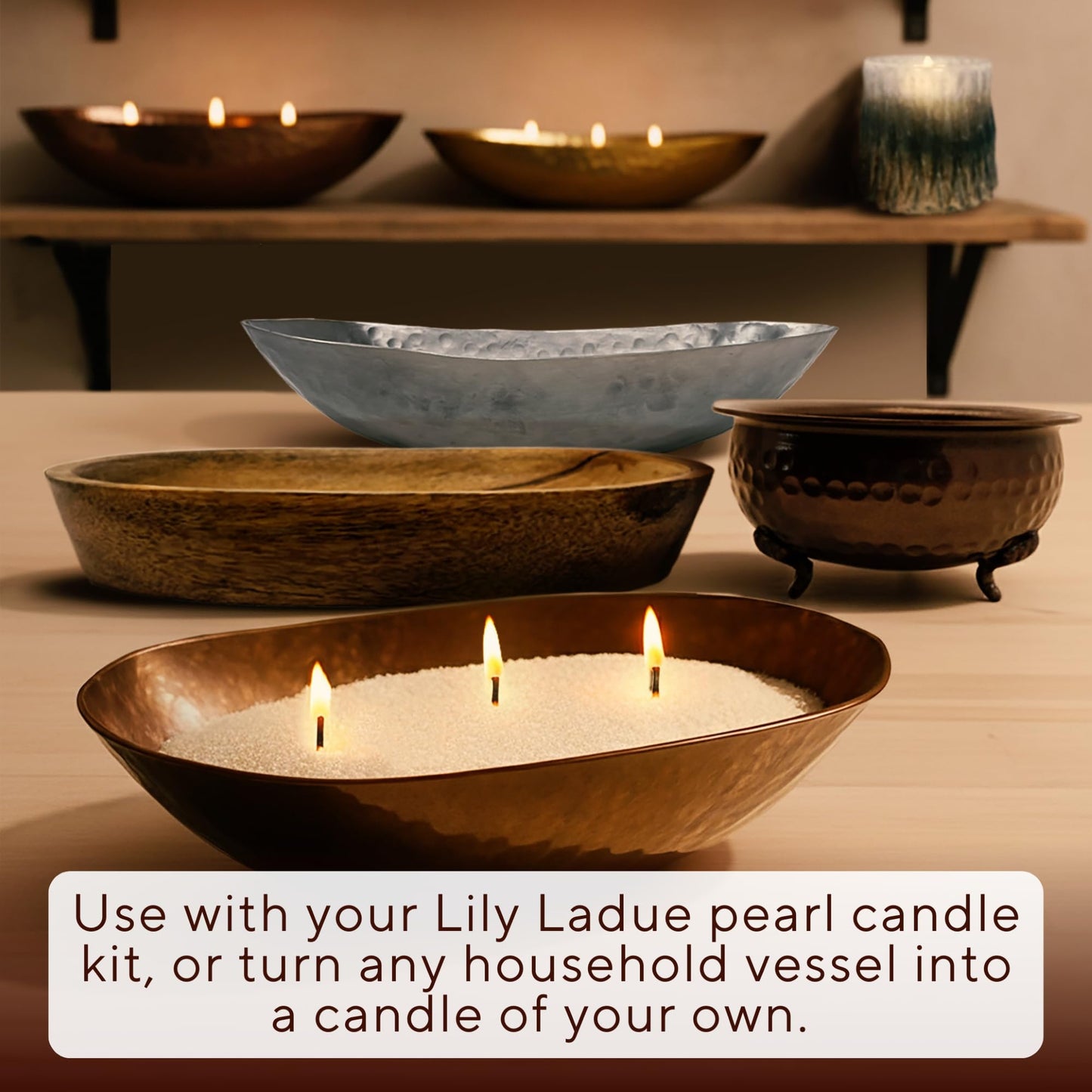 LILY LADUE Sand Candle Refill Kit - 1Lb/16Oz Pearled Candles Sand and Wicks (24) Without Holder, Unscented Aroma Beads, Reusable Powder Pearls Bulk Wax Pearls for Refillable Pearlized Pellet Set