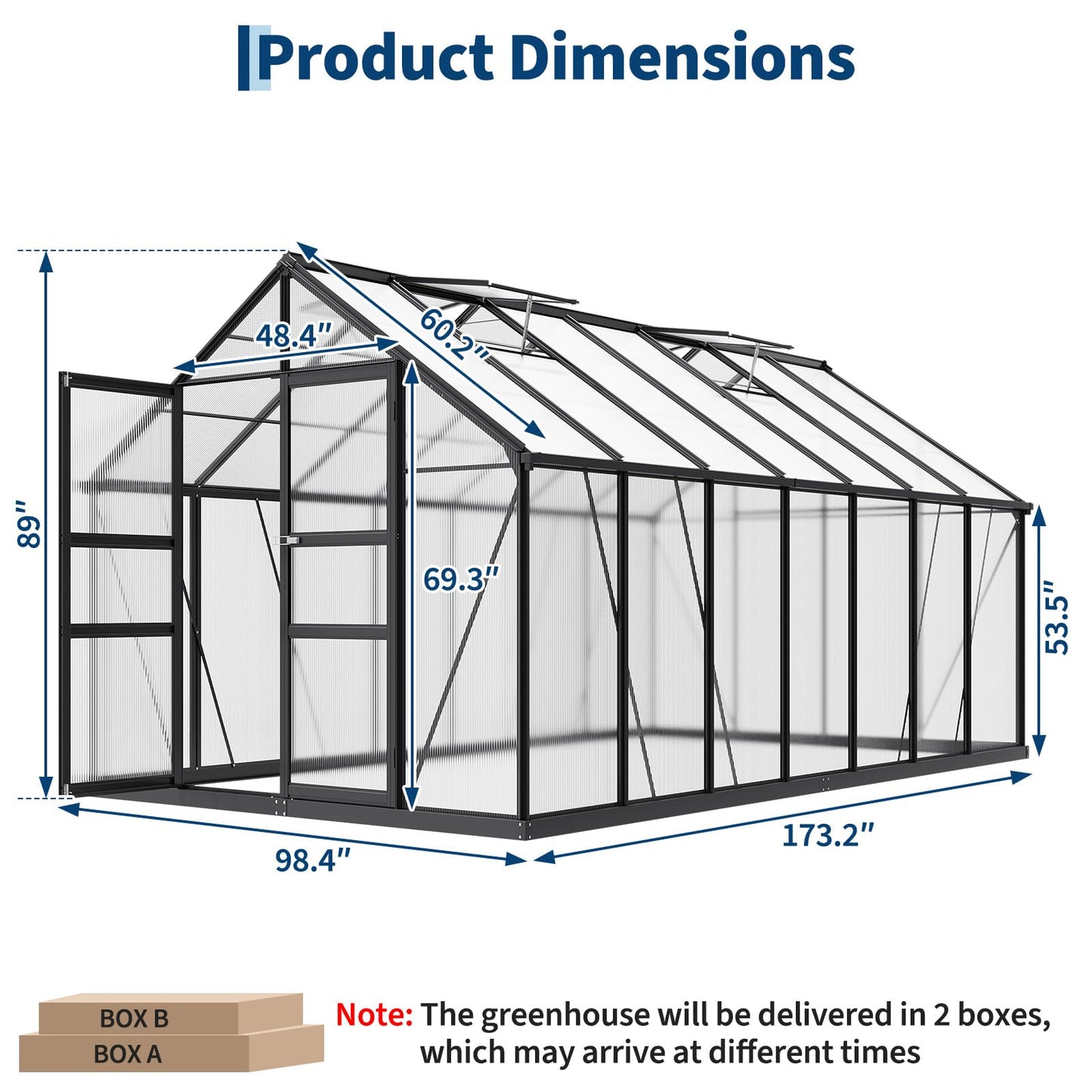8×14 FT Outdoor Aluminum Polycarbonate Greenhouse, Easy Assembly Walk-in Greenhouse with Roof Vent & Lockable Hinged Door, Large Heavy Duty Greenhouse for Patio, Backyard, Garden, Sunroom, Black