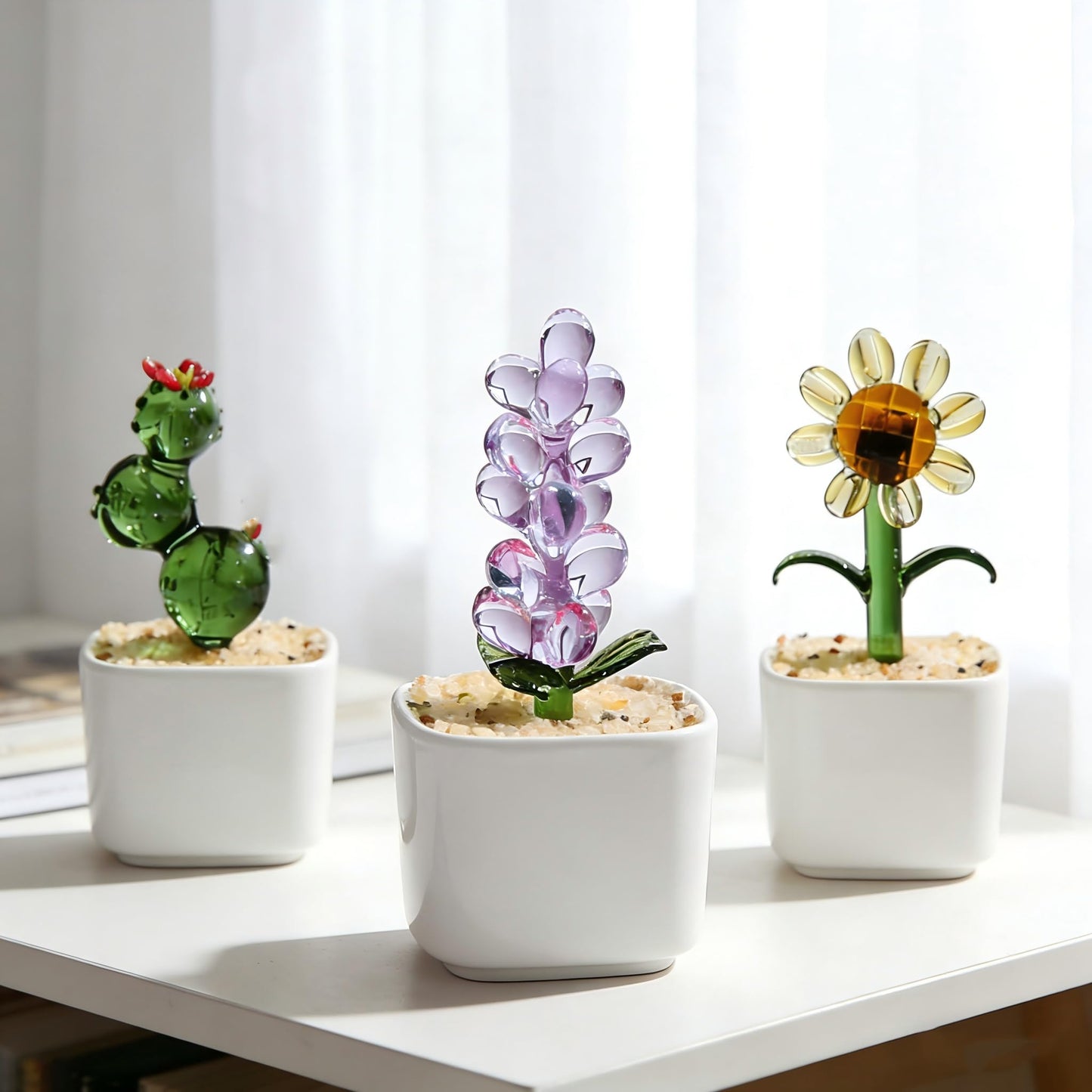 Crystal Glass Flowers Dopamine Decor, Cute Desk Decor for Women Office,Small Crystal Flower Fake Desk Plant,Gift for Teachers,Friends,Coworkers