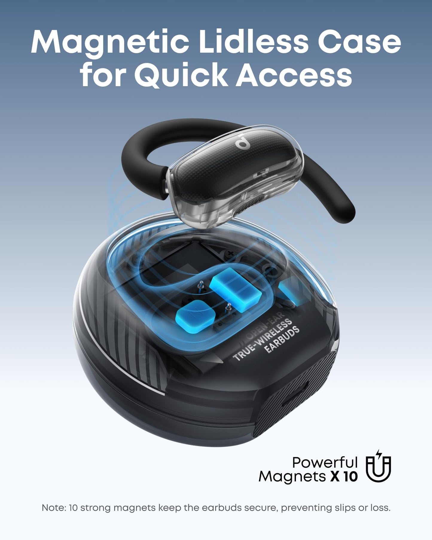 Soundcore V40i by Anker, Open-Ear Headphones, Clear Design, Lidless Case, 4 Adjustable Positions for Every Ear Size, Richer Bass, IP55, 21H Playtime, AI Clear Calls, Bluetooth 5.4, App Control
