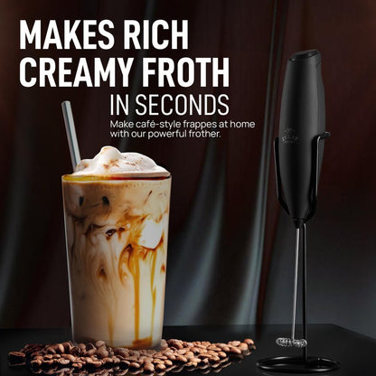 Zulay Kitchen Executive Series Milk Frother Wand - Upgraded & Improved Stand - Ideal Coffee Gift - Coffee Frother Handheld Foam Maker For Lattes - Electric Milk Frother Handheld For Cappuccino