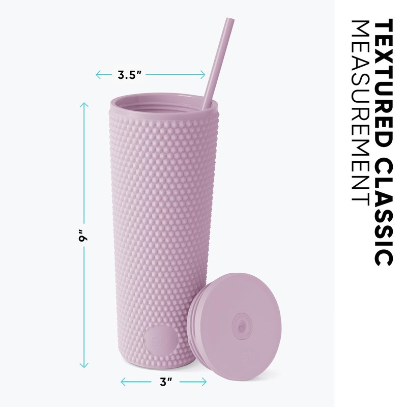 Simple Modern Plastic Matte Studded Tumbler with Lid and Straw | Reusable BPA Free Iced Coffee Cups Double Wall Smoothie Cup | Gifts for Women Men Him Her | Classic Collection | 24oz | Lavender Mist
