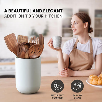 Zulay Kitchen 9-Piece Teak Wooden Utensil Set - Natural Non-Stick Cooking Tools in Premium Gift Box