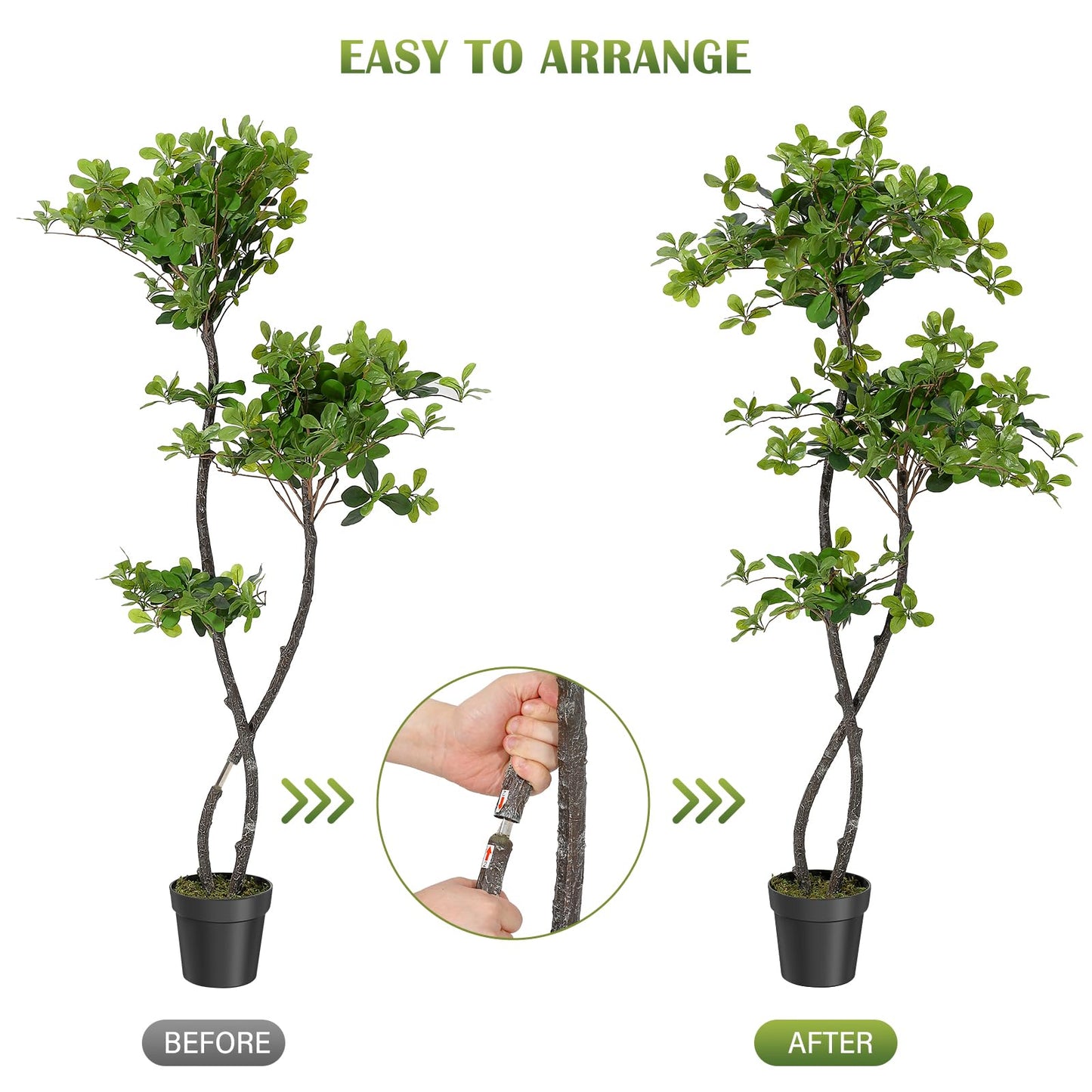 GarveeHome Faux Olive Tree 5ft, Olive Trees Artificial Indoor with White Planter, Artificial Silk Plants with Green Leaves and Big Fruits for Home Office DéCor Living Room Bedroom Stairs Foyer,2 Pack