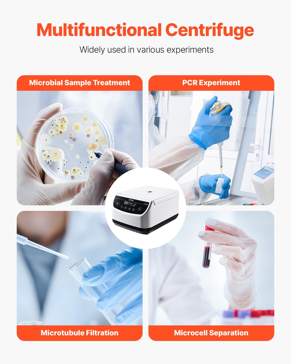 VEVOR Centrifuge Machine, 100-2100xg RCF Electric Laboratory Centrifuge Machine with 1 Rotor for 2/5/10/15/50ml Tube Capacity, Low Speed 500-4000rpm with Timer, Widely Used in Various Experiments