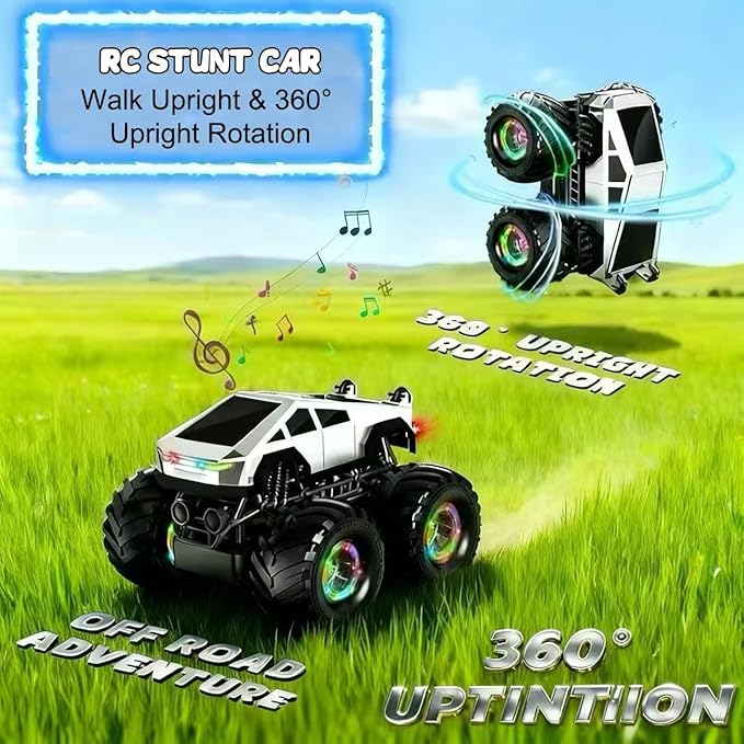 Remote Control Car RC Trucks with Lights and Music360°Rotating 4WD Stunt RC Cars Toys for Kids 2.4 GHz Rechargeable All Terrain RC Toys Presents for Girls Age 3-10