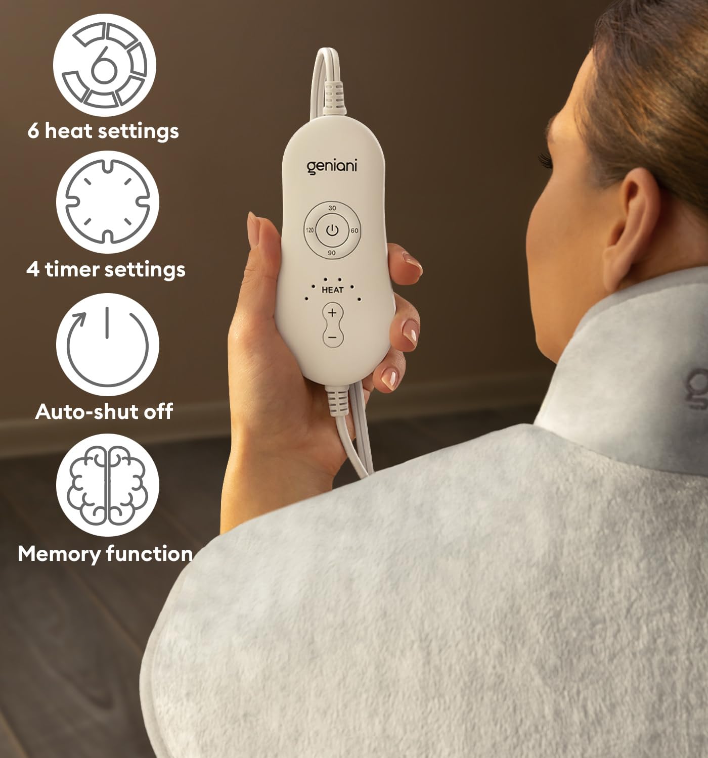 GENIANI Electric Throw - XL Electric Heating Pad for Back Pain & Cramps Relief, Birthday for Women Men Auto Shut Off, Machine Washable, Heat Pad for Neck & Shoulder, 12×24", Tabby Gray