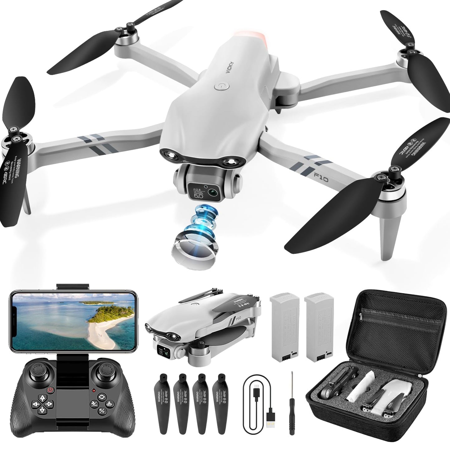 DRONEEYE F10 Foldable Drone with Camera for Adults, Brushless Motor, 1080P HD FPV Live Video, Altitude Hold，Headless Mode,3D Flips, Trajectory Flight, App Control,One Key Start, RC Quadcopter for kids with 2 Batteries