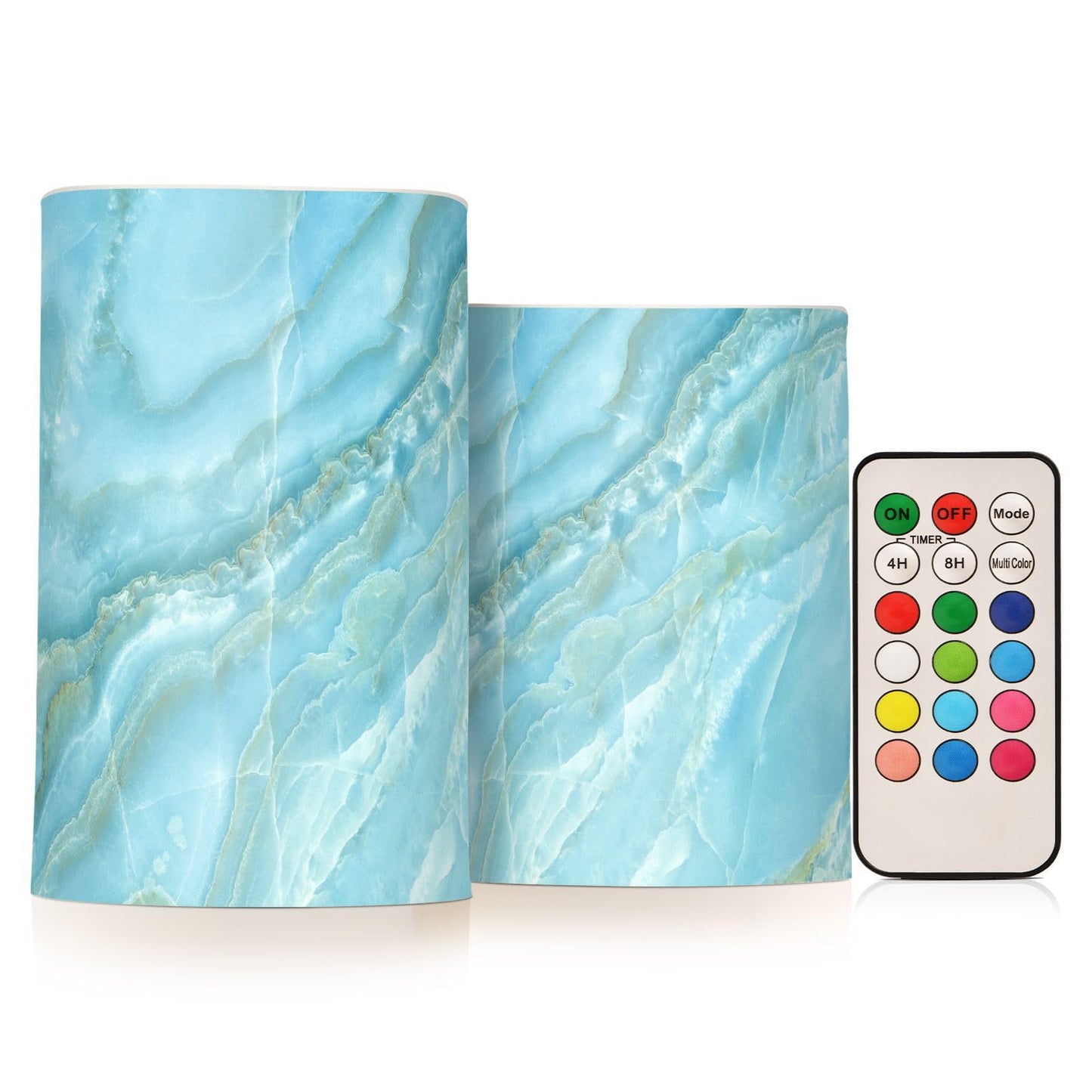 Eionryn Aqua Marble Texture Flameless Candles Nature Stone Blue Veins Battery Operated LED Candles with Remote Timer Electric Candles for Home Party Decor 2pcs