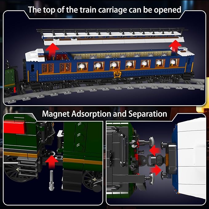 Mould King Orient Express Steam Locomotive Train Building Kit with LED Lighting Remote/App Control Passenger Toy Block Set Train Model with Motors and Tracks for Adults(3898 PCS)