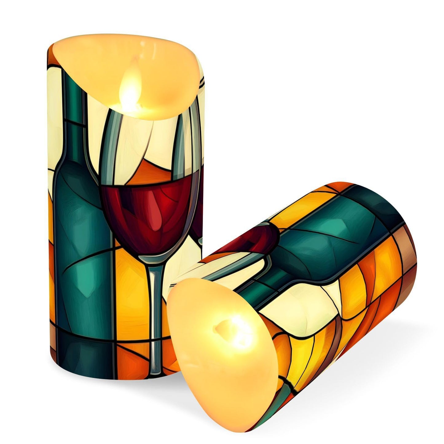 YMXFXP Wine Stain Glass Red 5.9”x3” Flameless LED Candles with Remote - Set of 2, Battery-Operated Flickering Pillar Candles with Timer for Home Decor - Batteries Not Included