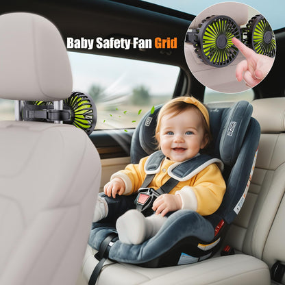 Hayousui USB Car Cooling Fans for Backseat: Dual Head Car Fan for Kids 3 Speeds 360° Rotatable Vehicle Rear Headrest Fans 5V Powerful Electric Air Circulation Fan for Sedan SUV RV Truck (USB Plug)