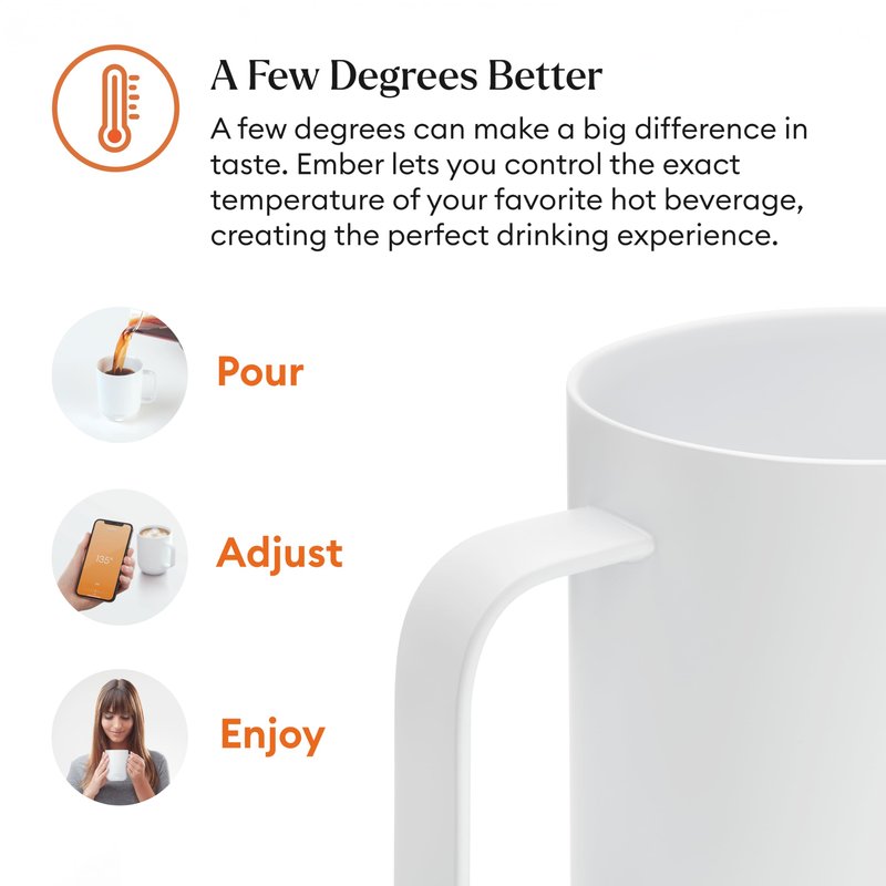Ember Temperature Control Smart Mug 2, 14 Oz, App-Controlled Heated Coffee Mug with 80 Min Battery Life and Improved Design, White