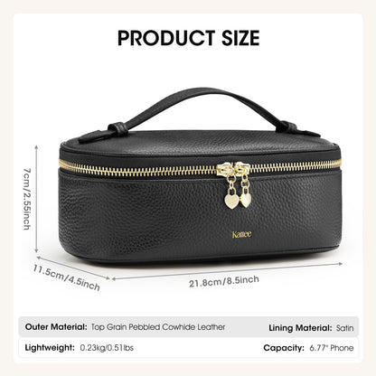 Kattee Makeup Bag for Women, Leather Cosmetic Bag, Working Makeup Bags for Ladies with Handles, Portable Travel Toiletry Bag,Black