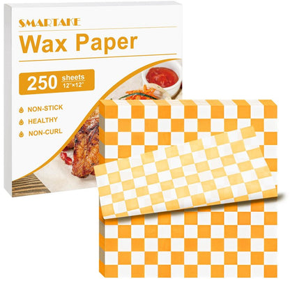 SMARTAKE 12 x 12 Inches Wax Paper for Food, 250 Pcs Non-Stick Hamburger Patty Paper, Square Sandwich Separators Wrapping Paper, for Lunch, Restaurants, Barbecues, Picnics, Parties, Yellow Plaid