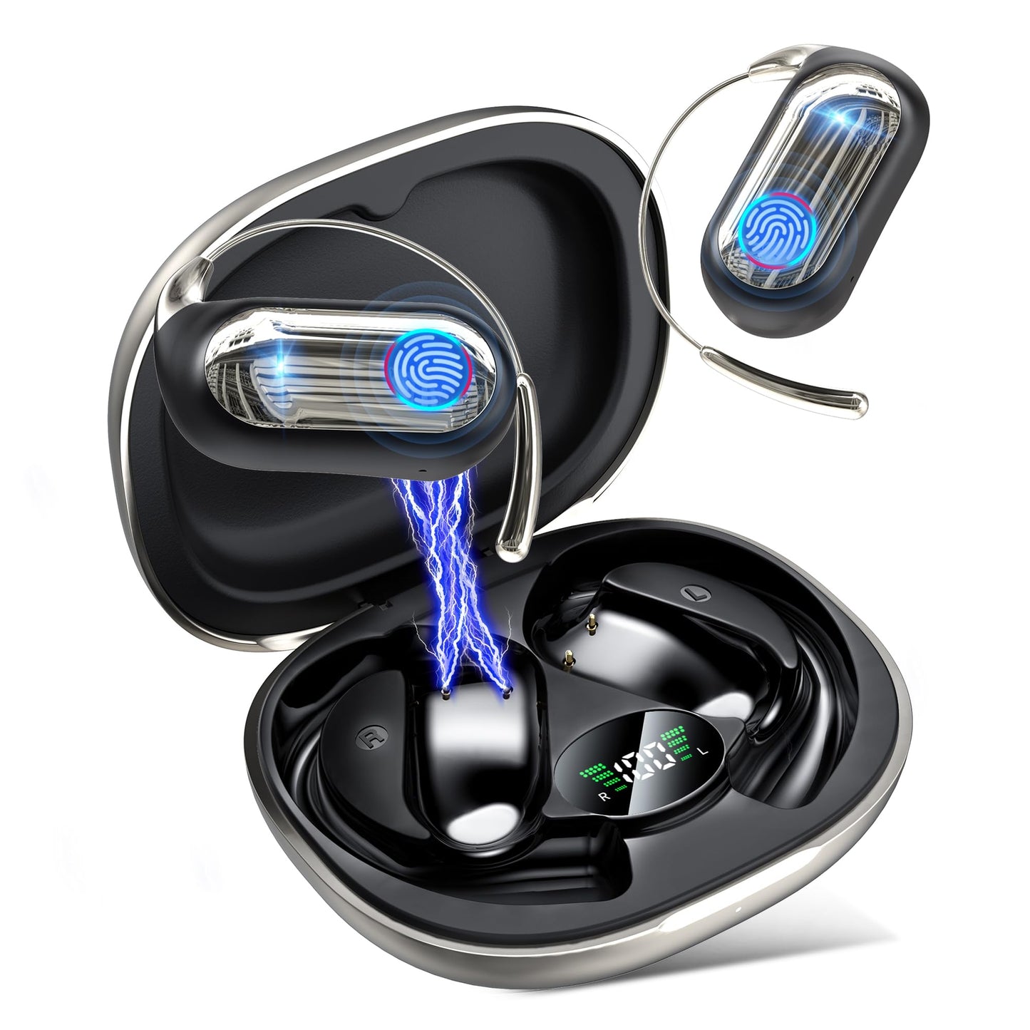 MOZC 168 Languages AI Translation Earbuds, Bluetooth 5.4 Headphones Translator, 4-in-1 Smart Mode Touch Screen Real-Time Earphones Fit iOS and Android Ideal for Travel Business Learning, Gun Black