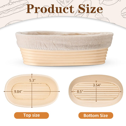 P&P CHEF Sourdough Bread Proofing Basket Set of 2, 10 Inch Oval Dough Proofing Bowls, Sourdough Bread Baking Supplies for Bakers, Handmade Rattan Baskets with Cloth Liner