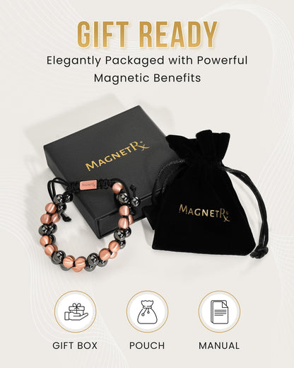 MagnetRX® Magnetic Bracelets for Men & Women – MAX Strength Magnetic Hematite & Copper Bracelet with 8mm Solid Copper Beads (Double Copper)