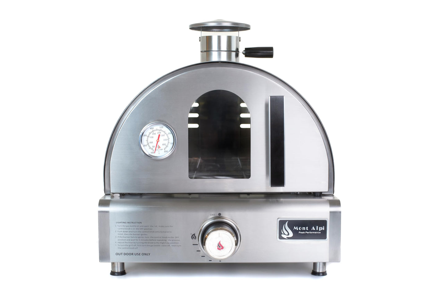 Mont Alpi 17"W x 18"D x 19"H Stainless Steel Premium Outdoor Kitchen Countertop Table Top Portable Propane Gas Pizza Oven with Grease Tray + 12" Pizza Stone - Great for Camping Backyard and Tailgating