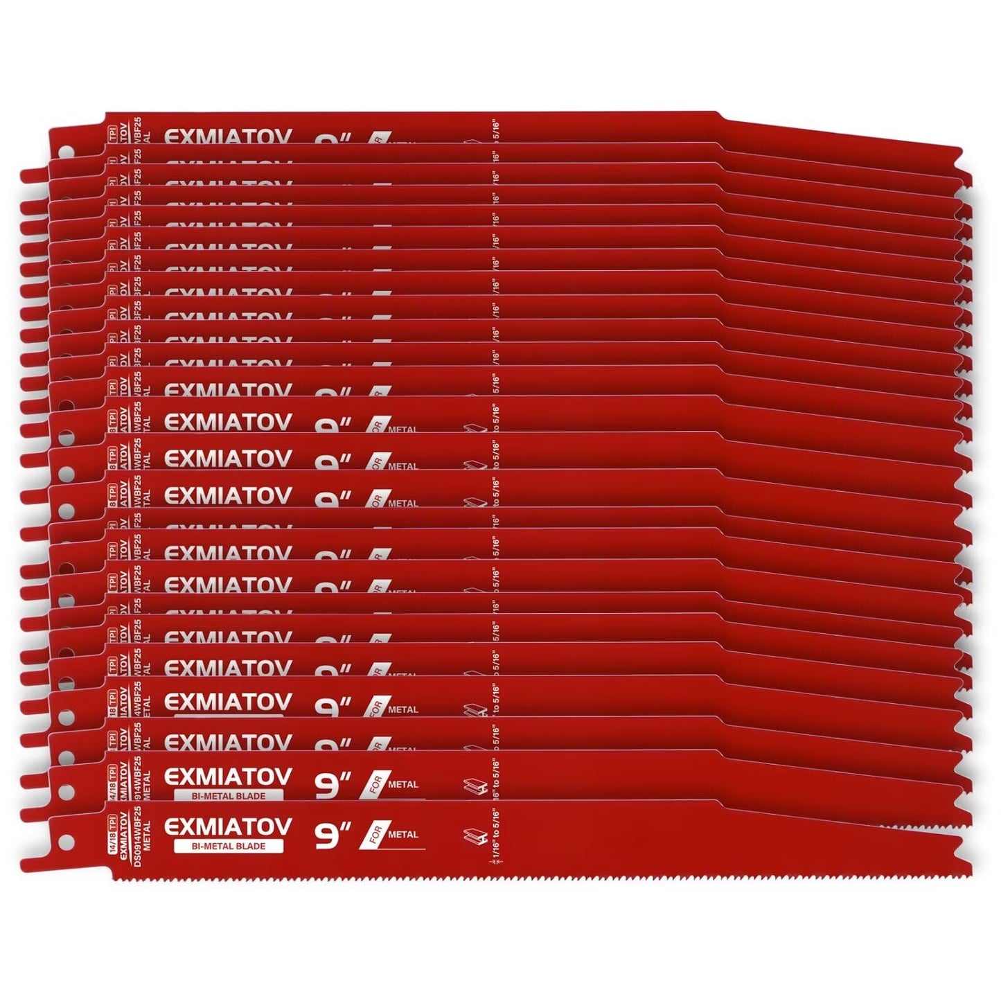 25 Pack 9 Inch 14/18 TPI Reciprocating Saw Blades for Metal Cutting, Bi-Metal Auto Dismantling Reciprocating Saw Blades for 1/16-5/16 Medium Metals, Cutting Blade for Reciprocating Sawzall