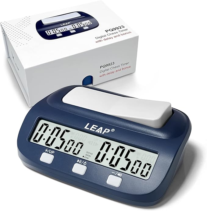 LEAP Digital Chess Timer - Professional with Time Bonus and Delay Features Great for Chess I-Go Navy
