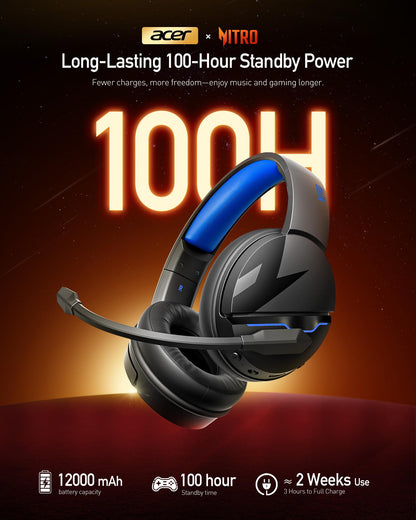 Acer 2.4GHz Flex Wireless Gaming Headset | Non-Stop 100H Battery | Dynamic 50mm Drivers | Clear Voice Mic | Bluetooth5.3, 3.5mm | Gaming Headphones for PC, PS4, PS5