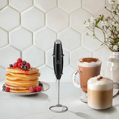 Zulay Kitchen Milk Frother Wand - Ultra-Fast Handheld Drink Mixer with 4 AA Duracell Batteries | Metallic Black