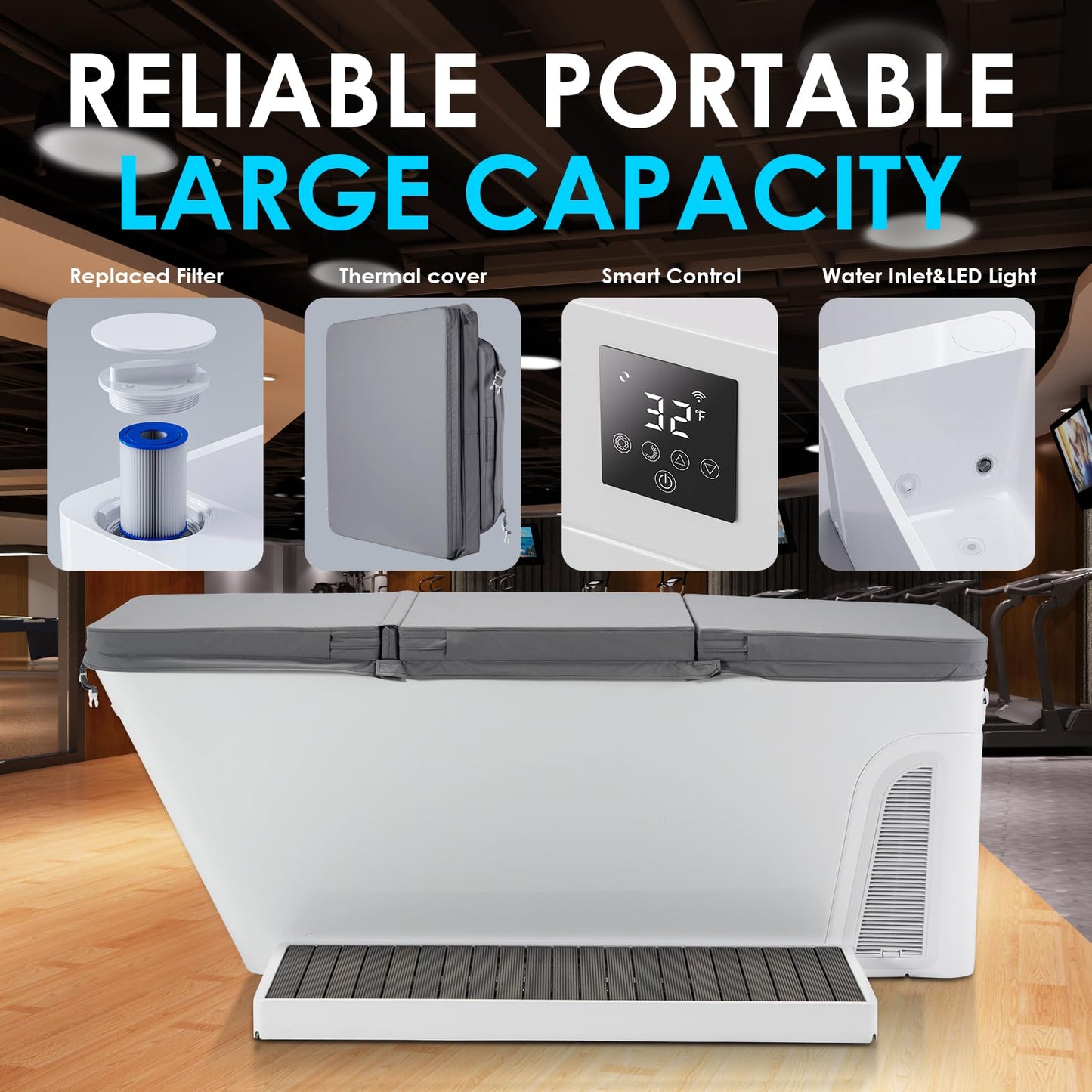 ICEGALAX Ice Bath Tub with Built-In Water Chiller (Down to 38℉), Smartphone Control, Whisper-Quiet, Freestanding Design for Full-Body Recovery & Cold Therapy, All-in Gen 2 (White)