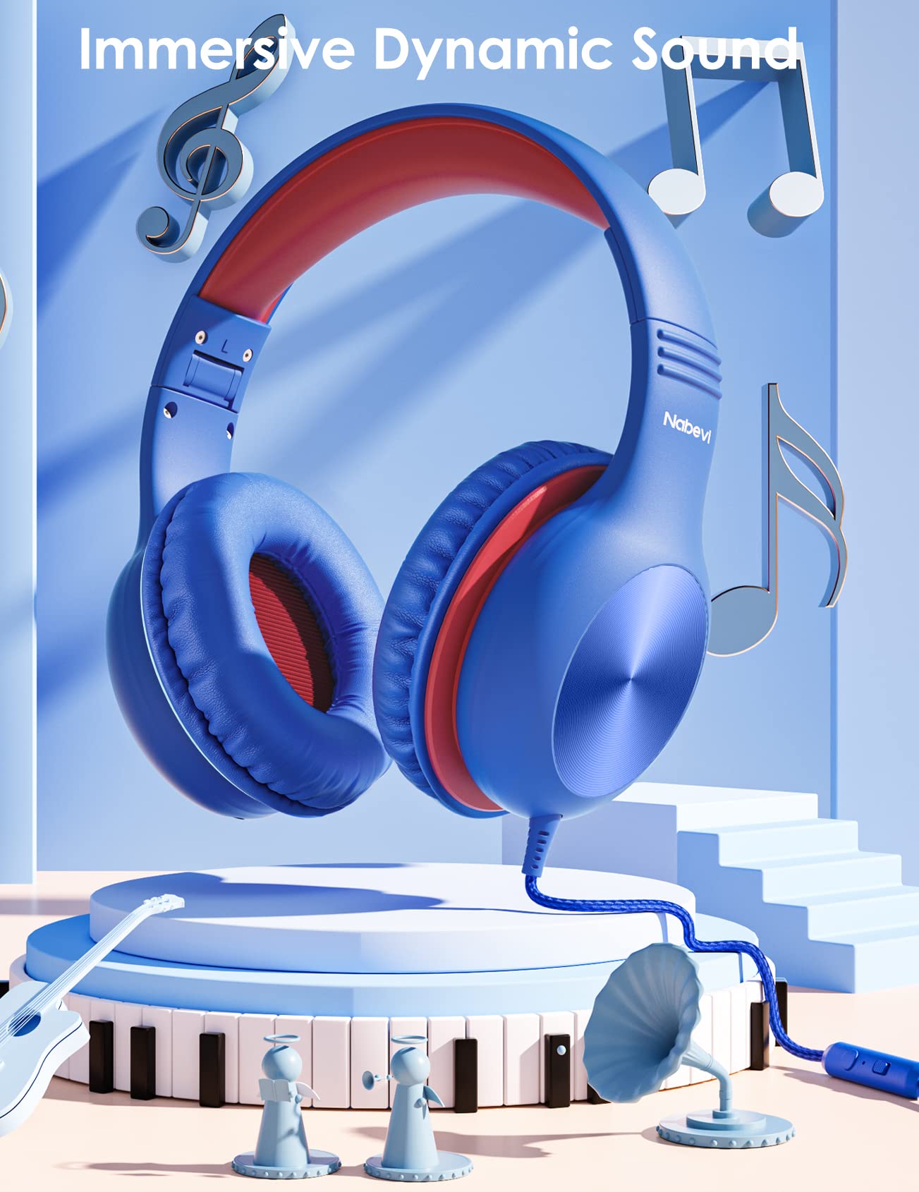 Nabevi Headphones for Kids for School, Kids Headphones with Microphone, Sharing Function, 85dB/94dB Safe Volume Limit, Over Ear Kid Headphone for School, On-line Study, Travel, Glaze Blue