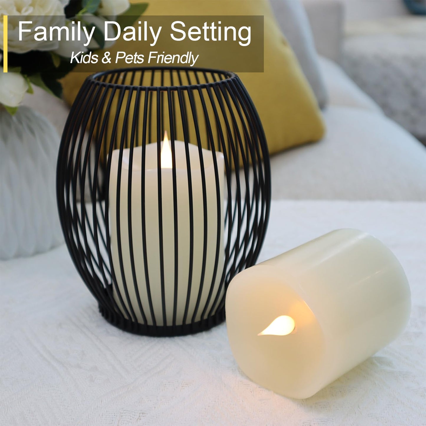 TECHLONG Flameless Candles Battery Operated with Remote Timer, 3D Moving Flame Flickering, Last 600+ Hours Battery Candles, 3" x 5" Ivory Real Wax Electric LED Candle for Wedding Party, Set of 2