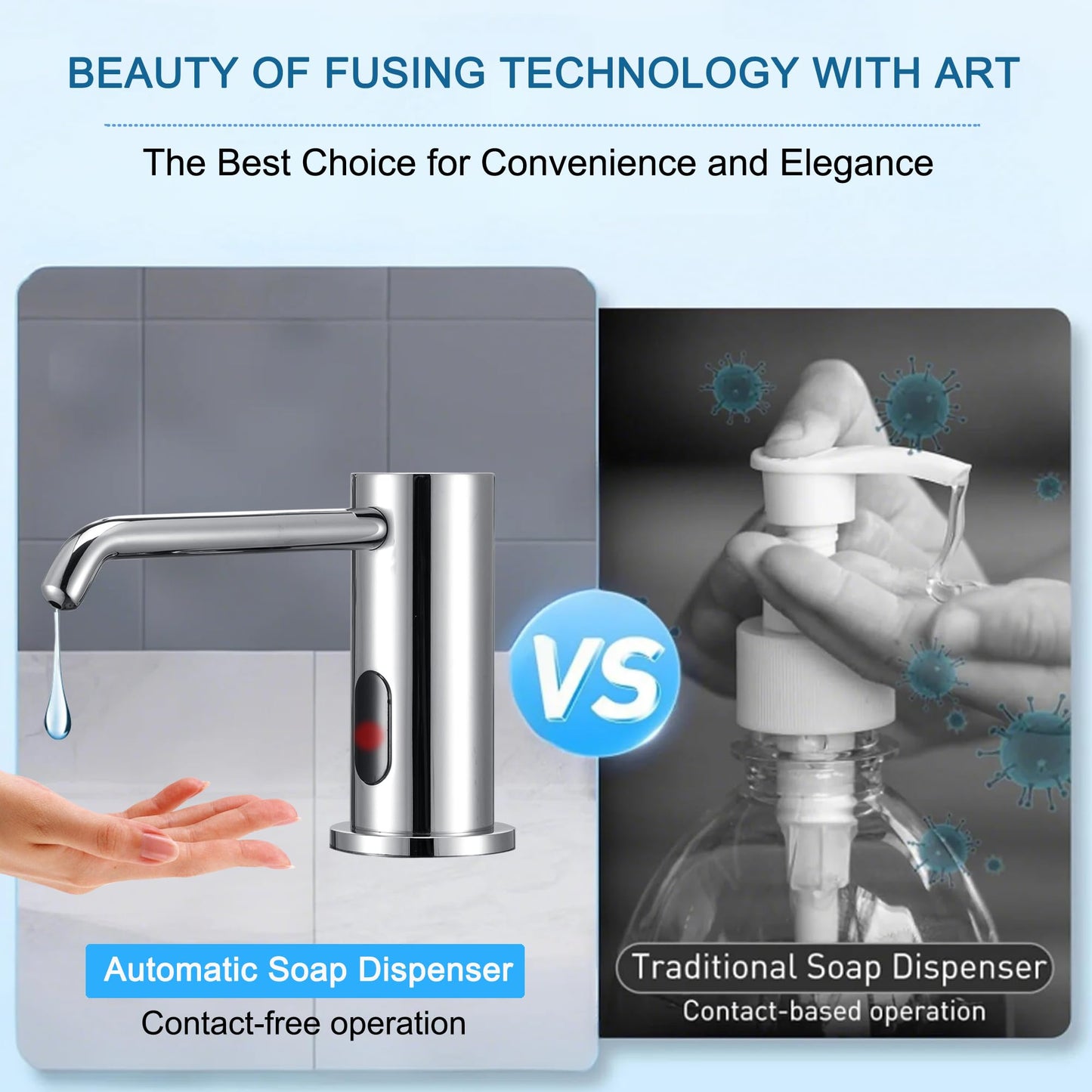 Touchless Automatic Soap Dispenser Built-in Sink Electric Soap Dispenser for Kitchen Bathroom Commercial Home Use, Infrared Sensor with 33.81oz/1000ml Bottle Pump, Chrome