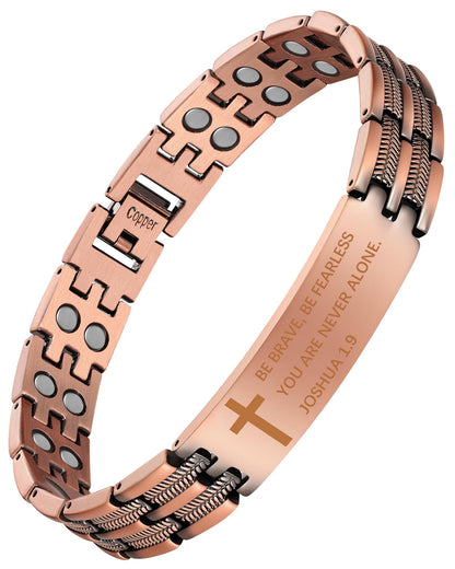 Feraco Copper Bracelet for Men,Magnetic Therapy Cooper Cross Bracelets with Magnets, Men's Christian Jewelry for Anniversary Father's Day