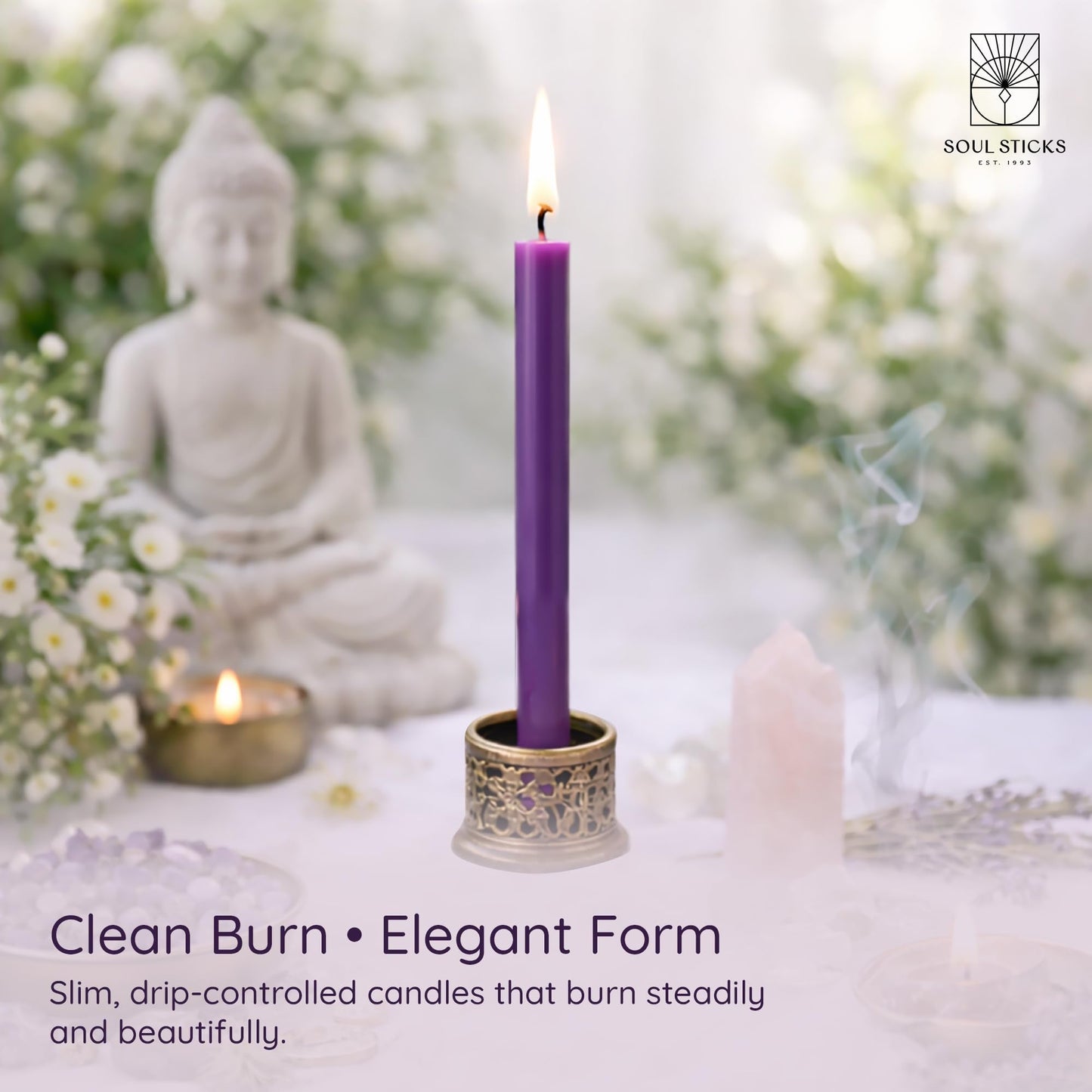 SOUL STICKS Peace Magic Spell Chime Taper Candles 20 Pack - Ideal for Altar, Rituals, Ceremonies, Meditation Purple Candle for Witchcraft Supplies, Wiccan, Unscented Candles Clearance