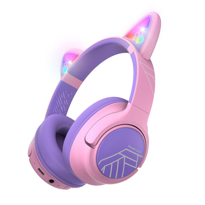PowerLocus Kids Wireless Headphones, Bluetooth Kids Headphones LED Lights Over Ear with 74/85/94dB Volume Limited, 45H Playtime,Built-in Mic, Two Device Share Mode, HD Stereo for Travel/PC/Tablet