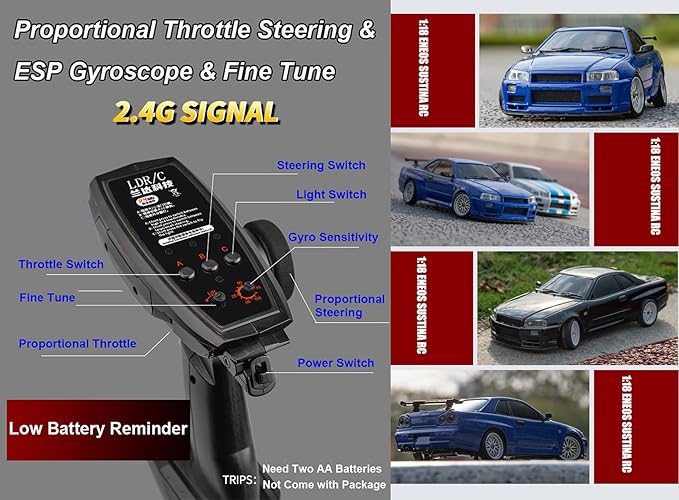 RC Drift Car with Gyro 1/18 Scale LDRC Drift Car Remote Control RWD Hobby Drifting Vehicle 2.4 GHz Proportional Throttle Steering ESP Gyroscope Metal Drive Shaft Alloy Shell Adult LD1899