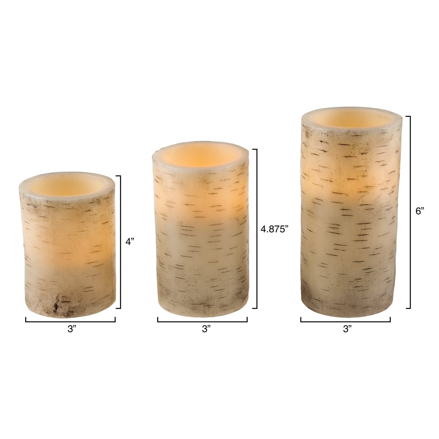 Flameless Candles - 3-Pack Faux Birch Bark Battery Operated LED Candles with Remote and Flickering Light for Home Décor by Lavish Home