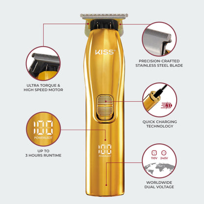 KISS Precision Blade Cordless Trimmer with Stainless Steel T-Blade, Powerful High-Torque, High-Speed Motor, 3 Blade Guard Attachments & Blade Cover, USB Cable & Long-Lasting Lithium Ion Battery