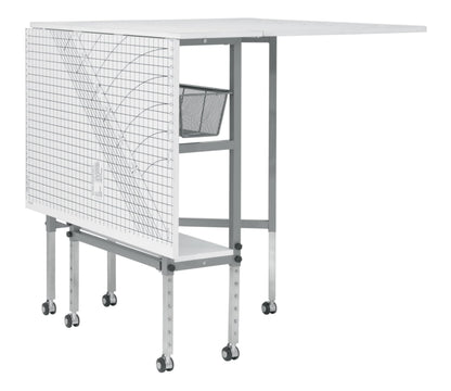 Sew Ready Foldable Hobby and Cutting Grid Table - 58.75" W x 36.5" D White Arts and Crafts Table with Grid Top and Silver Storage Drawers