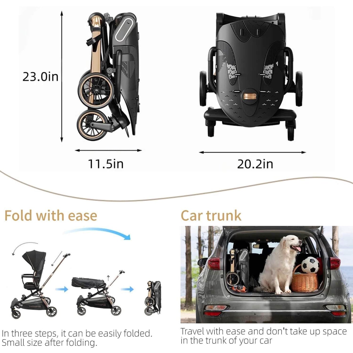 Lightweight Folding Stroller Wagon for Baby & Toddler Travel, 360° Reversible Seat, Adjustable Canopy with Storage Basket, Airplane-Friendly Compact Umbrella Stroller,Glory Black