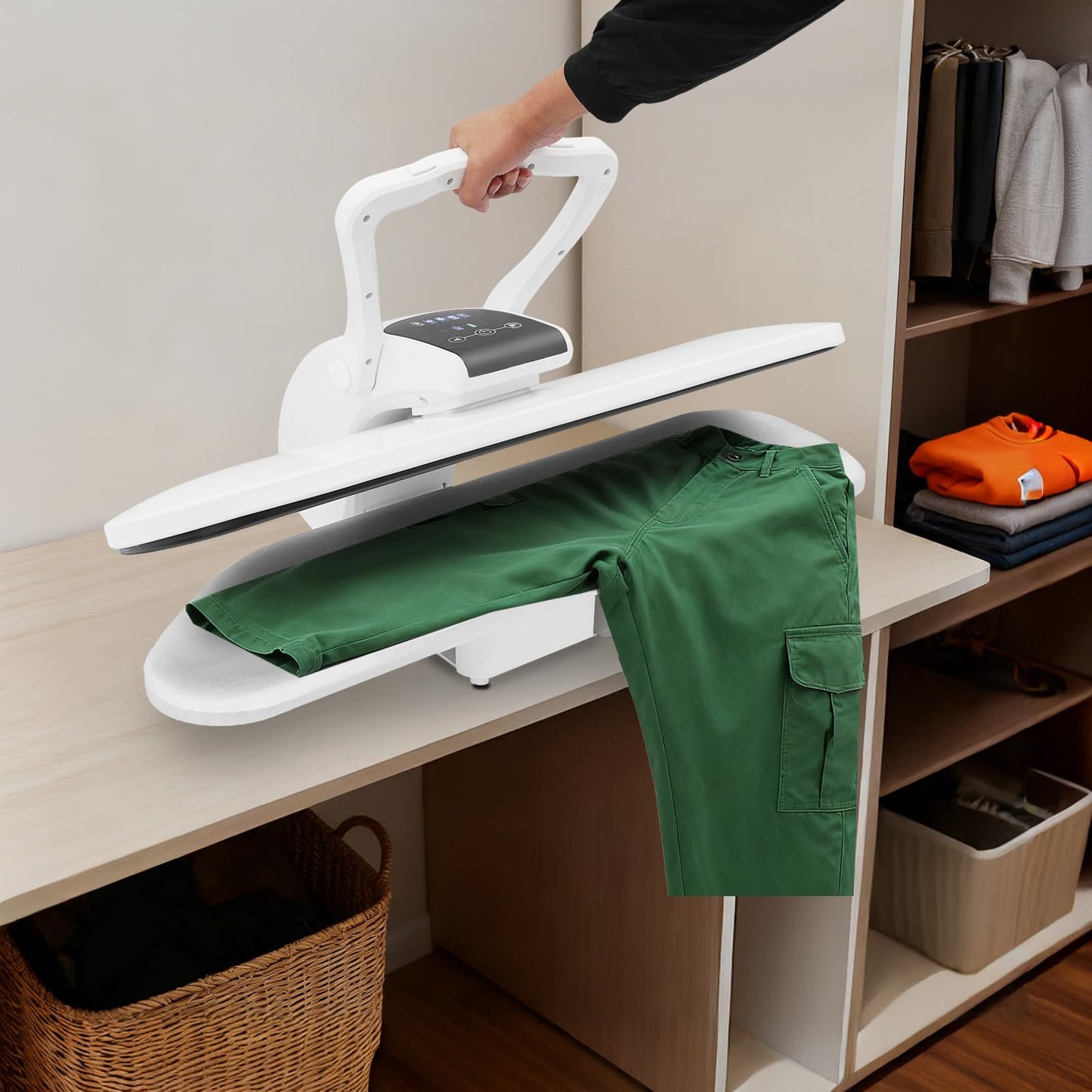 36" Large Steam Iron Press with LED Touch Screen, 1600W Professional Iron Press Machine Steam Press with 5 Fabric Settings & Steam Burst Function for Home Business SYP8810B (White, 36")