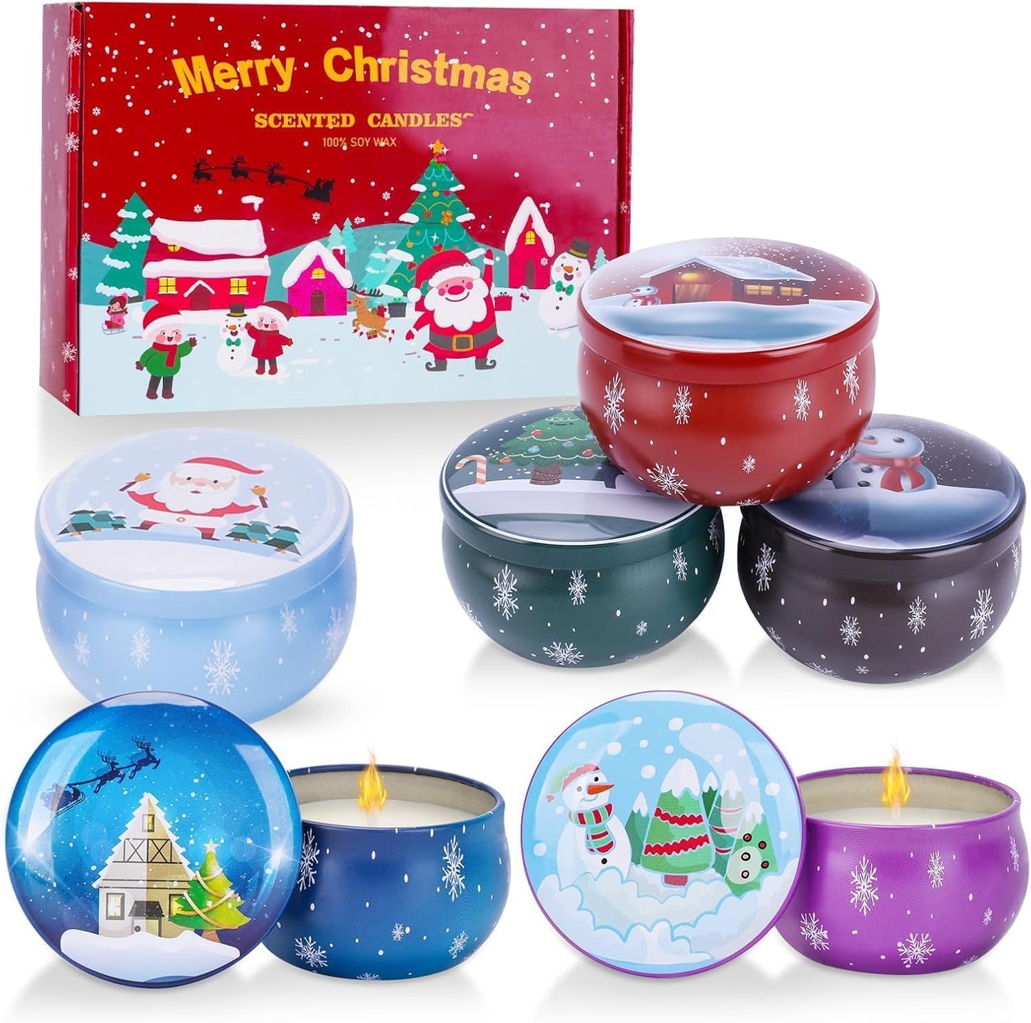 Christmas Scented Candles Gifts Set for Women, 6 Pack 2.5 Oz Candle Set, Natural Soy Wax, Aromatherapy Candles for Birthday, Christmas, Gifts for Her Women