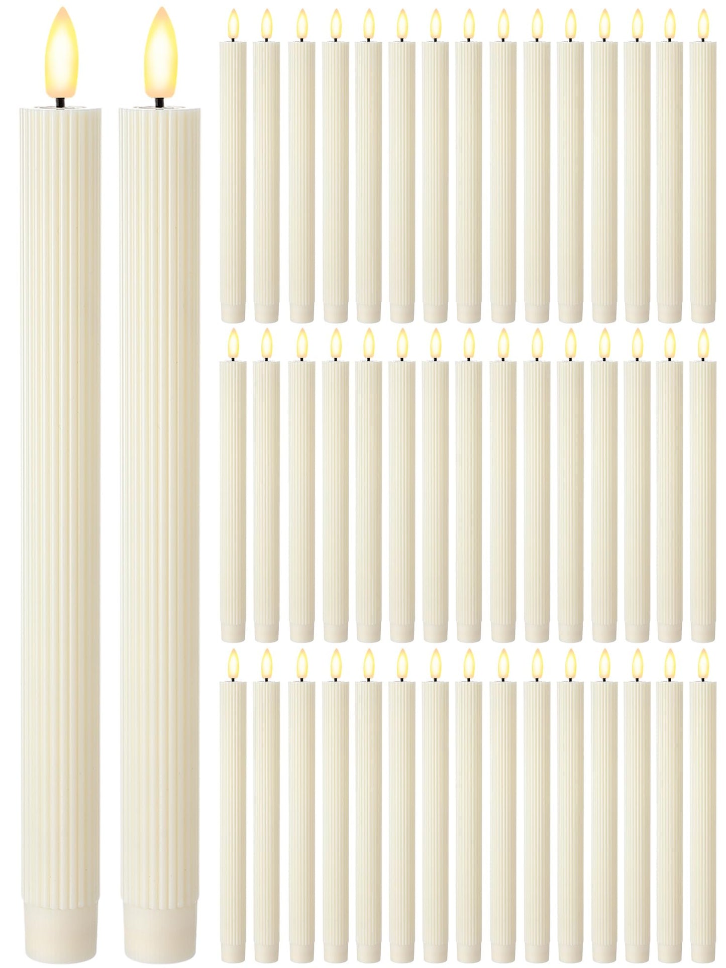 Funtery 48 Pcs Flameless LED Taper Candles Battery Operated Candles Bulk Realistic LED Candlesticks Flickering for Wedding Church Graduation Party Home Decor(Ivory,Elegant Style)