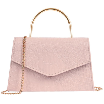 ALENYRIA Top Handle Evening Bag for Women Vegan Leather Envelope Clutch Purse Handbag Formal Wedding Prom Party (Faux Crocodile Skin Nude)