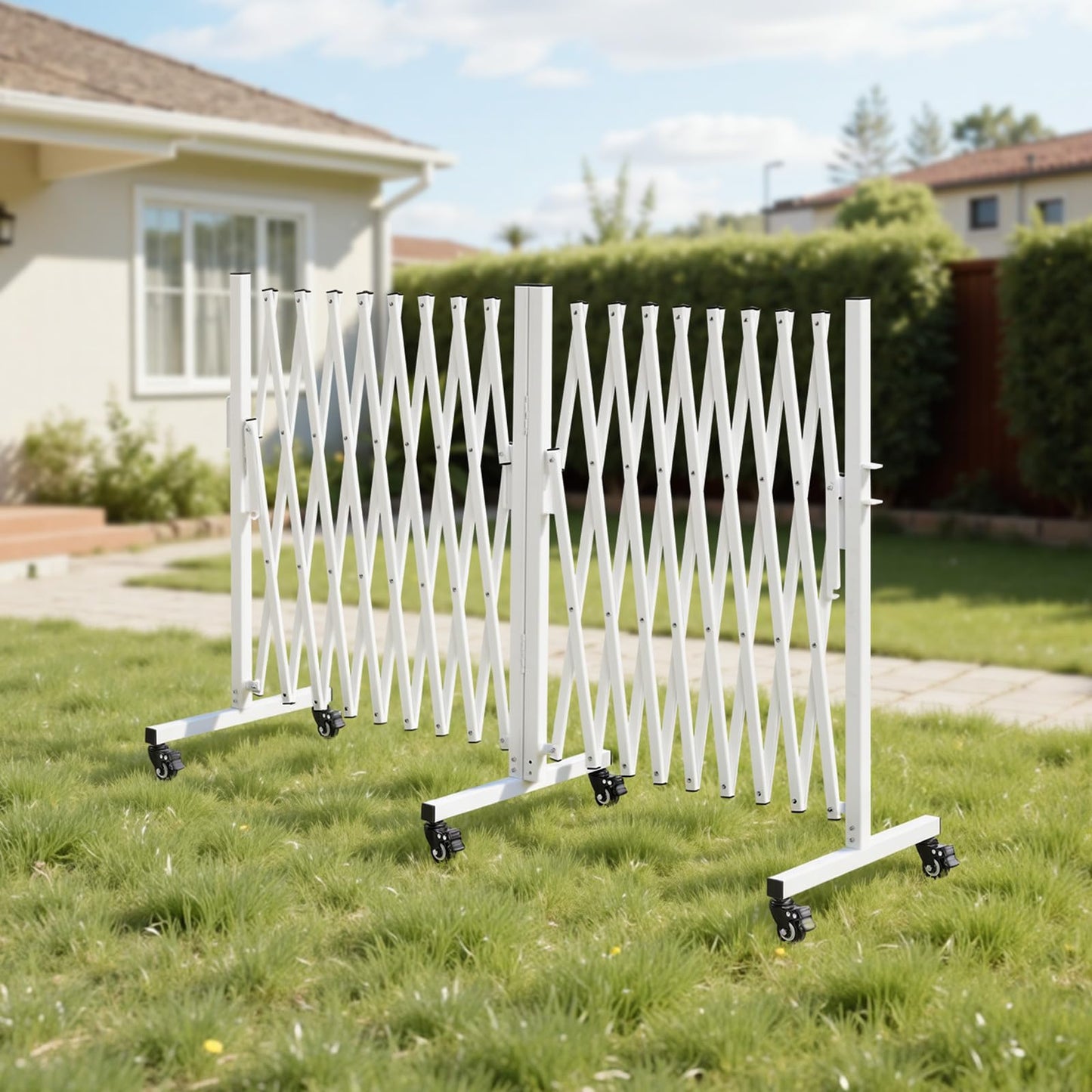 VEVOR Double Expandable Barricades, 18FT Expandable Safety Barrier, 0-180° Rotatable Mobile Barricade with Locking Casters, Portable Folding Security Gate Traffic Fence for Patio Garden Stairway